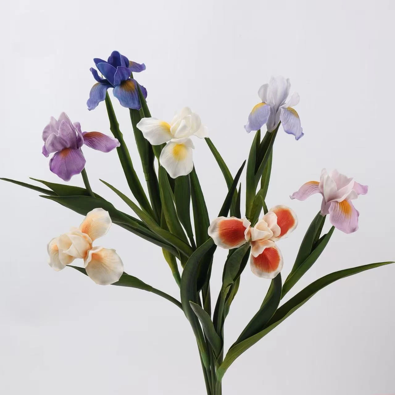 Real Touch Artificial Iris Flower Stem with Leaves – 60cm