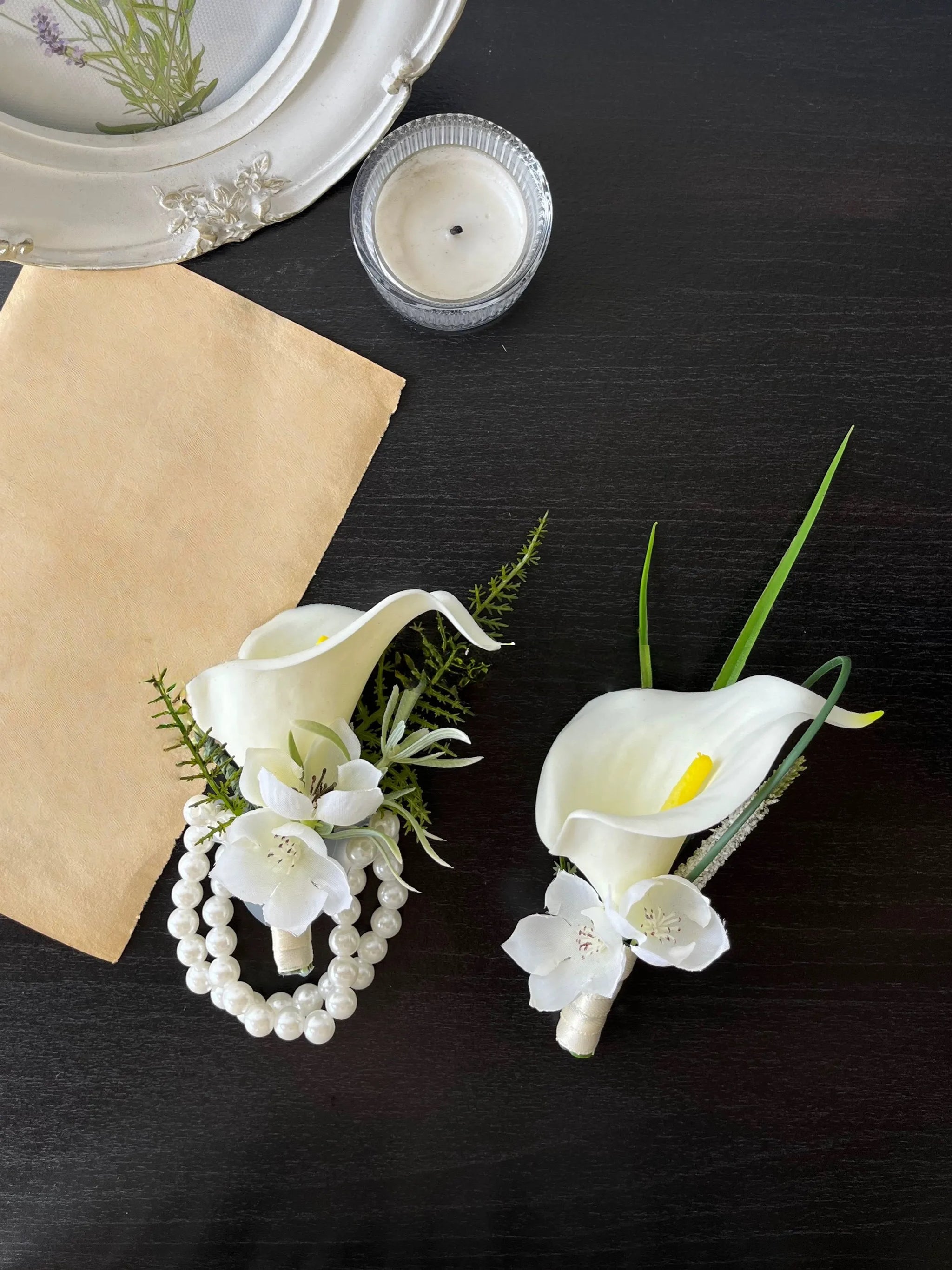 lily flower corsage Faux Calla Lily Corsage and Boutonniere Set – Amoria Bloom