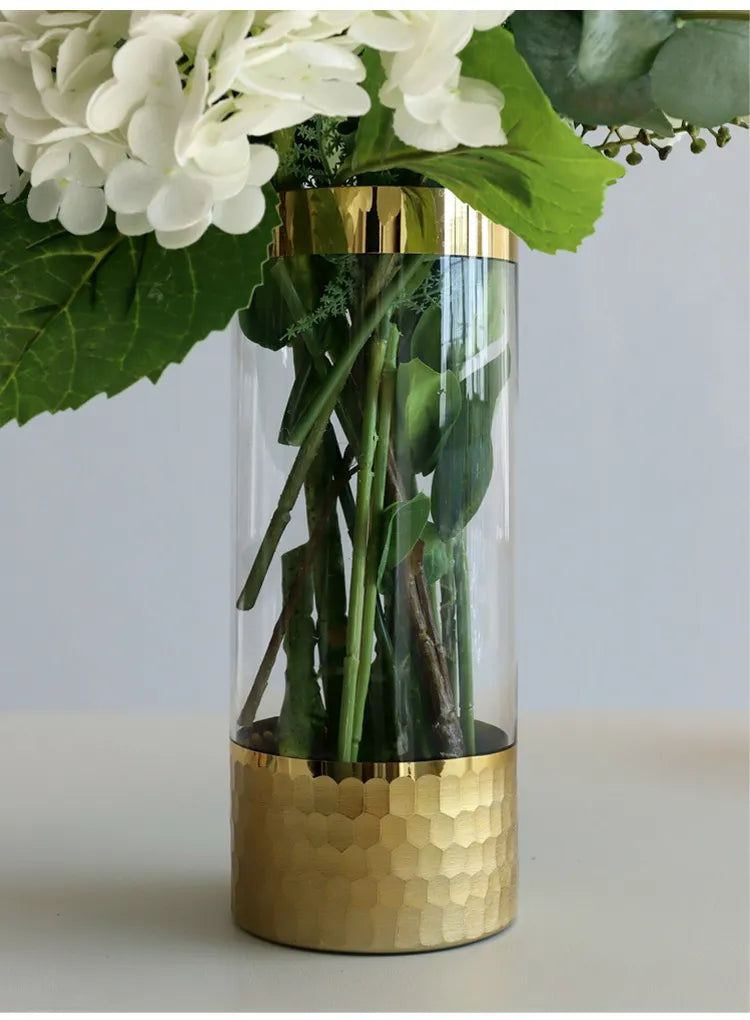 リアルタッチ人工花ブーケ/アレンジメント – ホワイトアジサイとバラのセンターピース