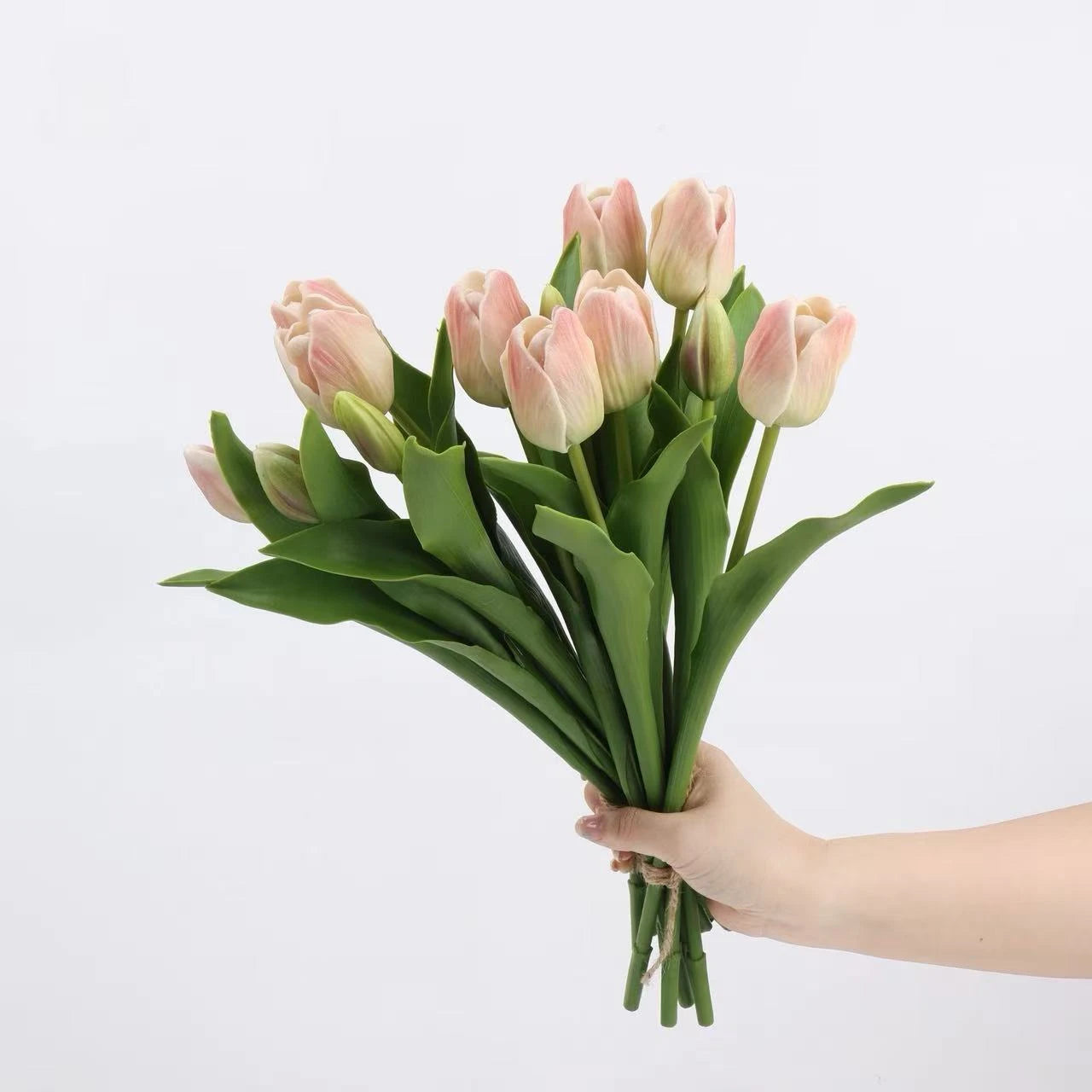 Real Touch Tulip Flower Bouquet in Creamy Pink – 15"