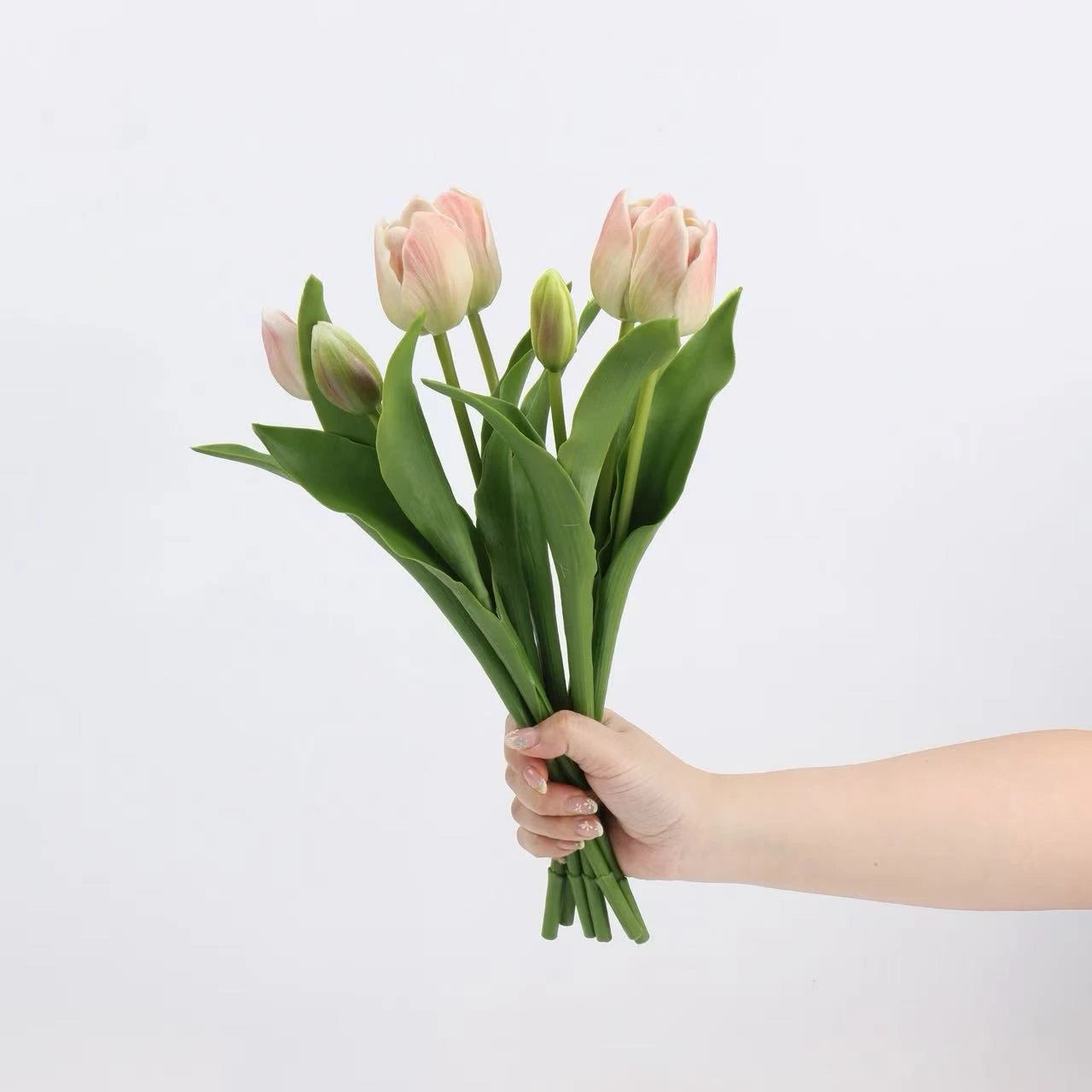 Real Touch Tulip Flower Bouquet in Creamy Pink – 15"