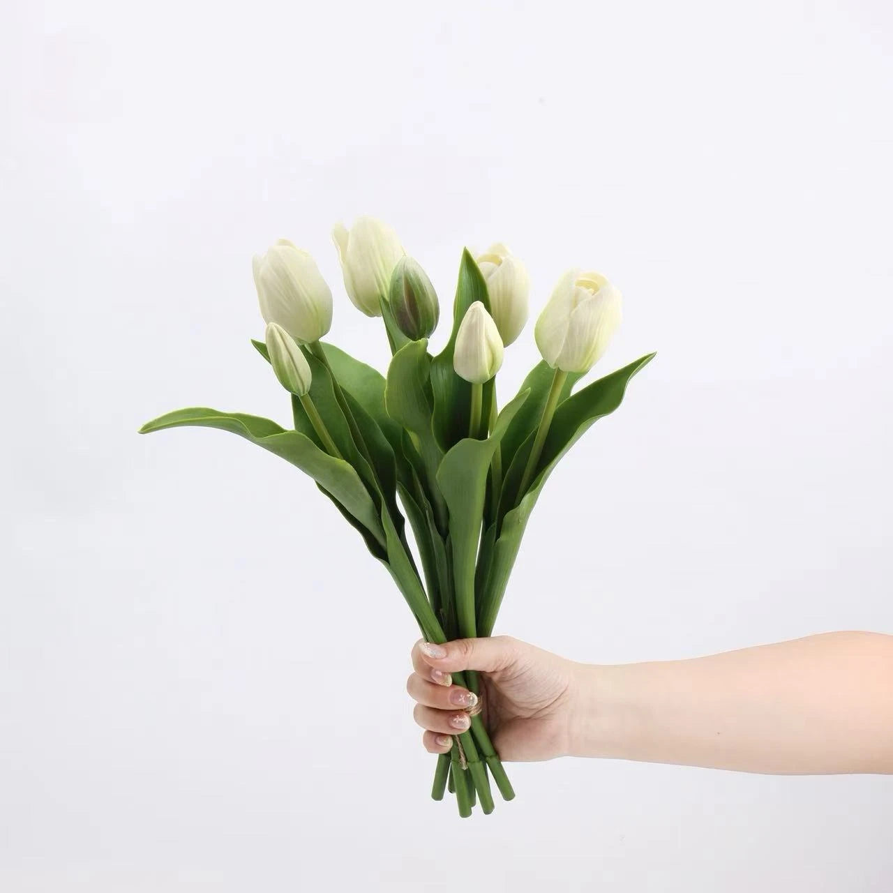 Real Touch Tulip Flower Bouquet in White – 15"