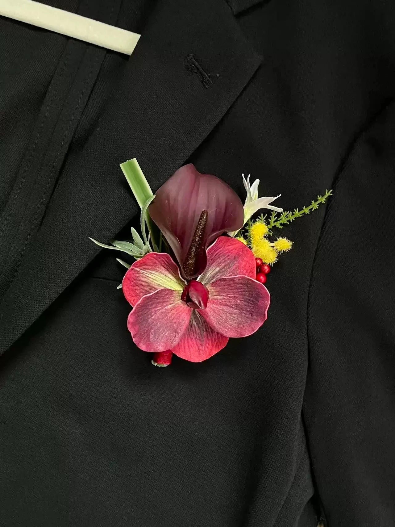 Red Faux Floral Boutonnière & Corsage Set