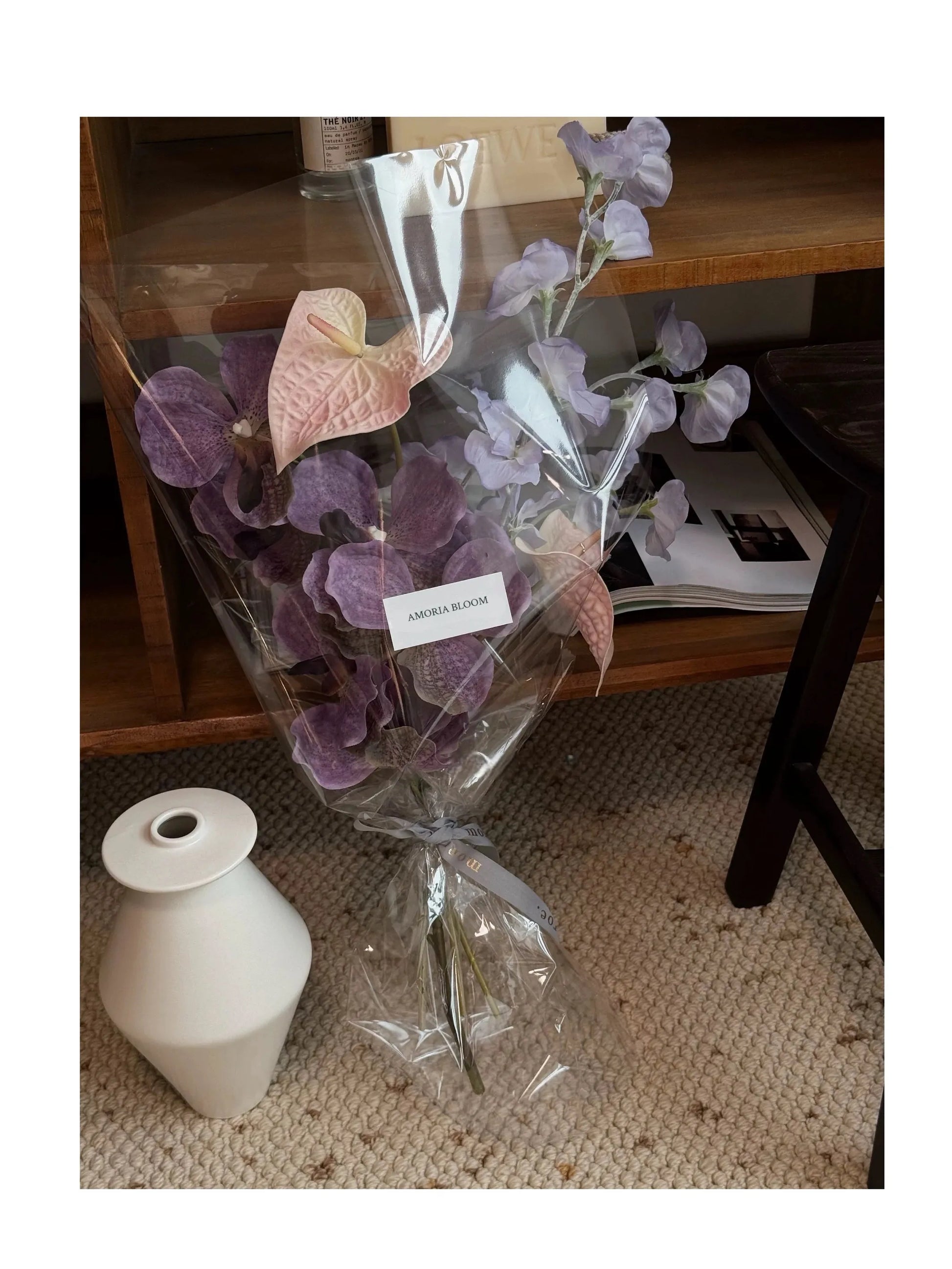 Twilight Reverie: Orchid & Anthurium Faux Flower Bouquet