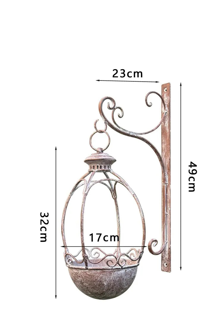 Vintage Iron Hanging Basket with Bracket