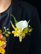 Yellow Artificial Wedding Buttonhole – Faux Flower Boutonniere