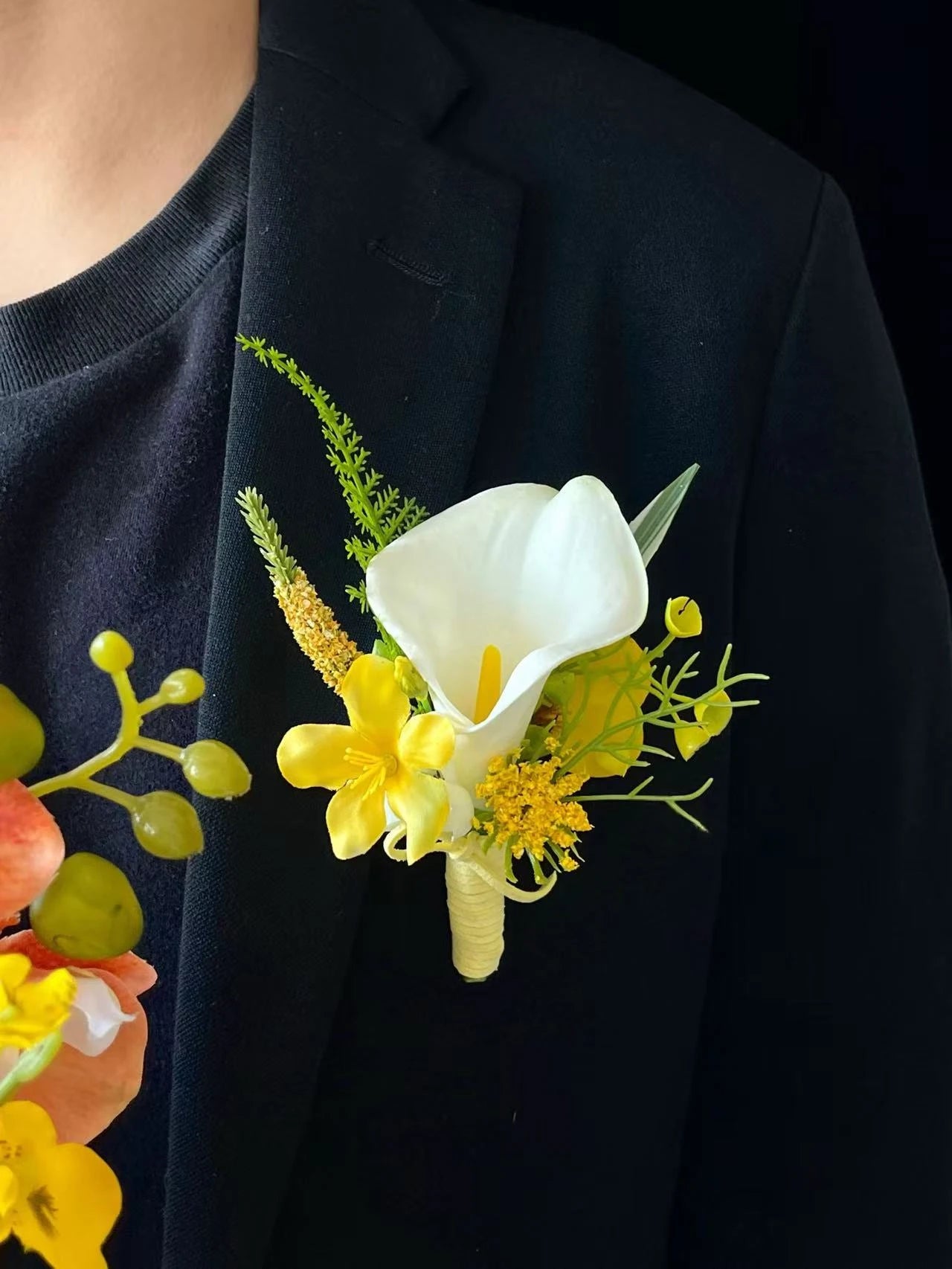 Yellow Artificial Wedding Buttonhole – Faux Flower Boutonniere