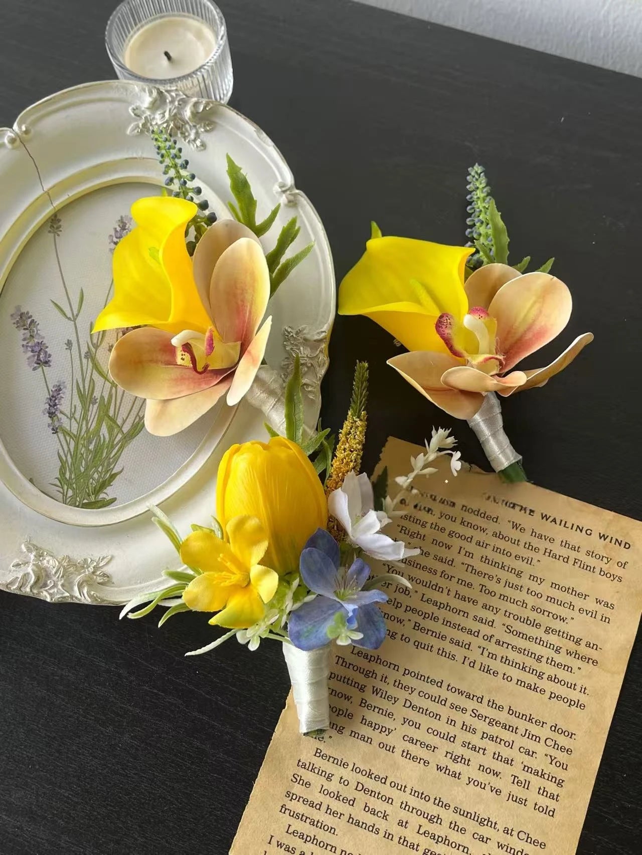 Yellow Artificial Wedding Buttonhole – Faux Flower Boutonniere