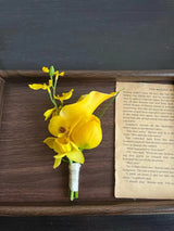 Yellow Artificial Wedding Buttonhole – Faux Flower Boutonniere