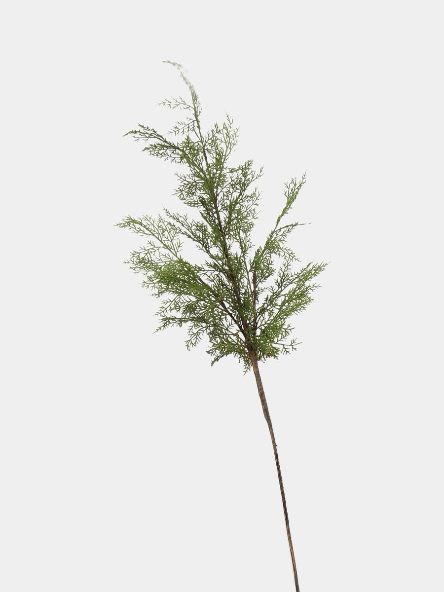 Artificial fine-leaf pine branch, 105 cm tall, with green foliage on a slender brown stem