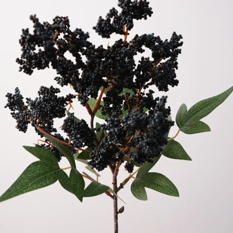 Black faux beautyberry clusters and foliage, natural wall photograph