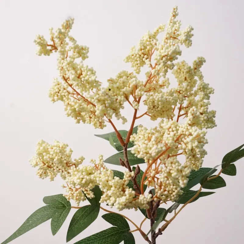 Creamy white faux beautyberry clusters and foliage, natural wall photograph