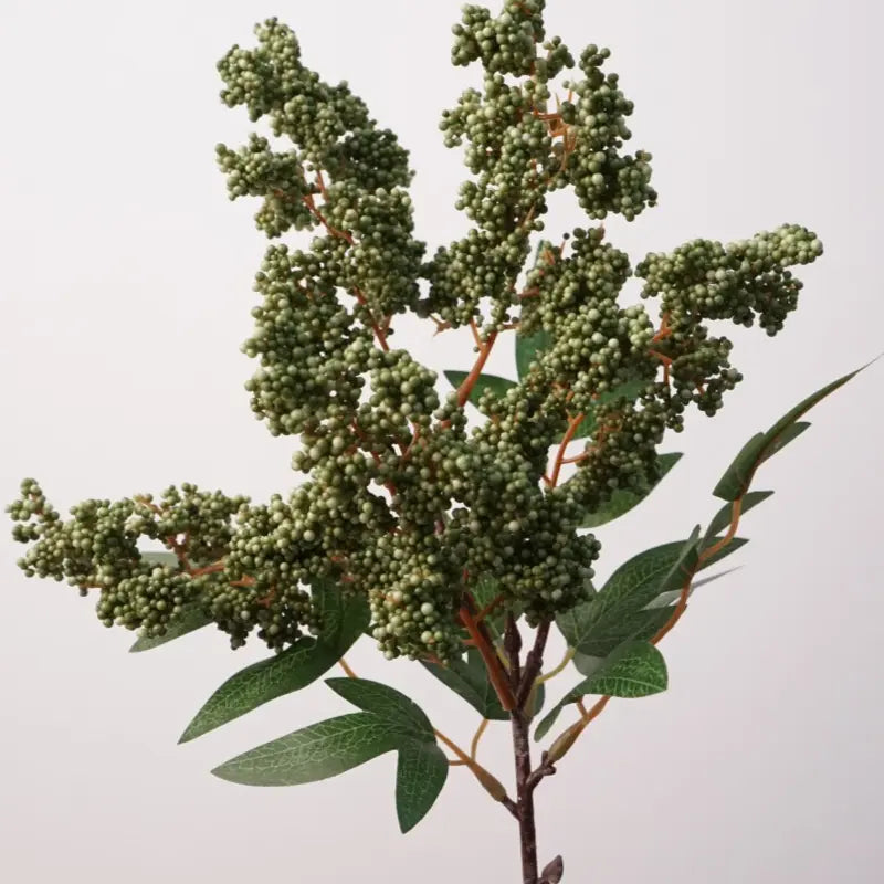 Green faux beautyberry clusters and foliage, natural wall photograph