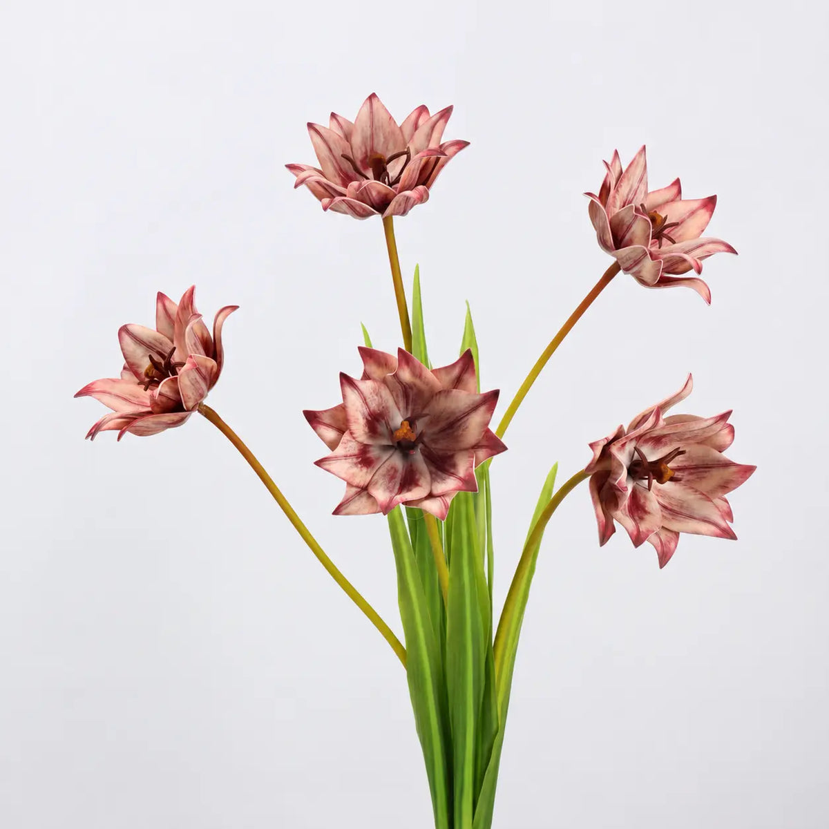 Multiple faux double tulip stems in vintage rose