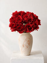 Real Touch Elsa Rose Bouquet, 13 roses – Red shown in an ivory vase (vase not included)