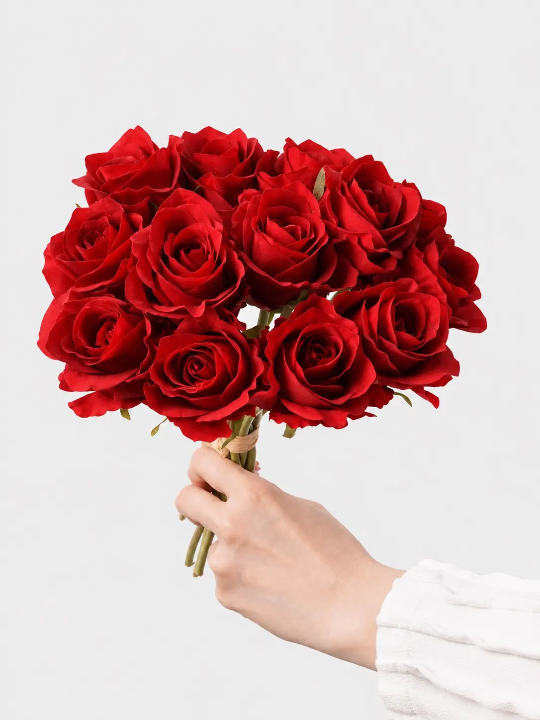 Red Real Touch Elsa Rose Bouquet, 13 roses held in hand for scale