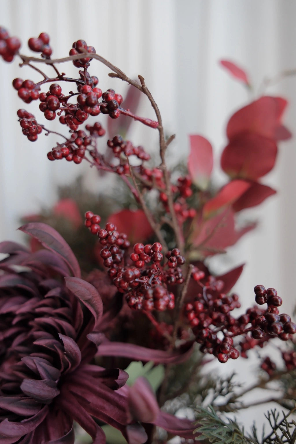 Ember faux flower arrangement - detail and interior view 2