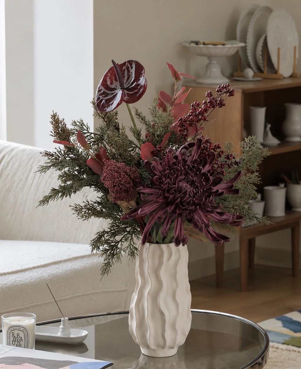 Ember faux flower arrangement - detail and interior view 7