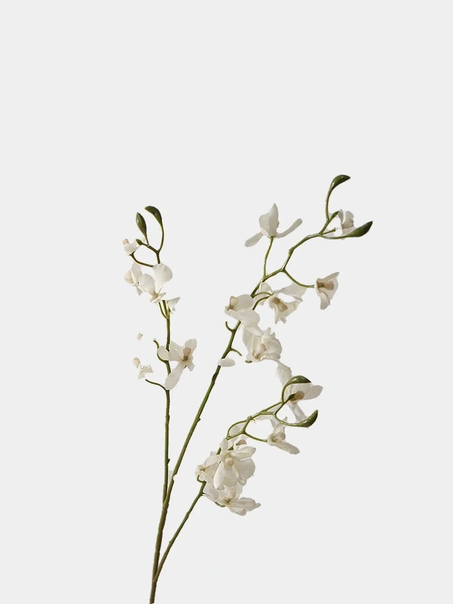Creamy White faux autumn butterfly orchid stem, upright