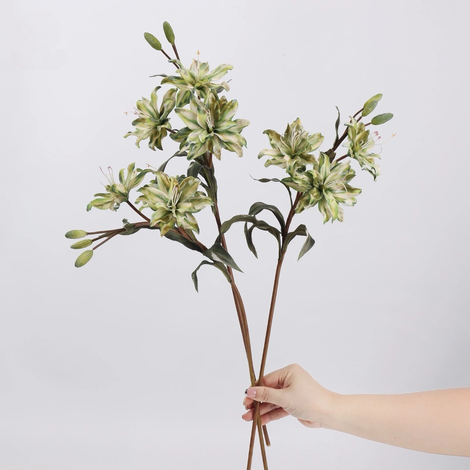 Green faux double lily flower stems