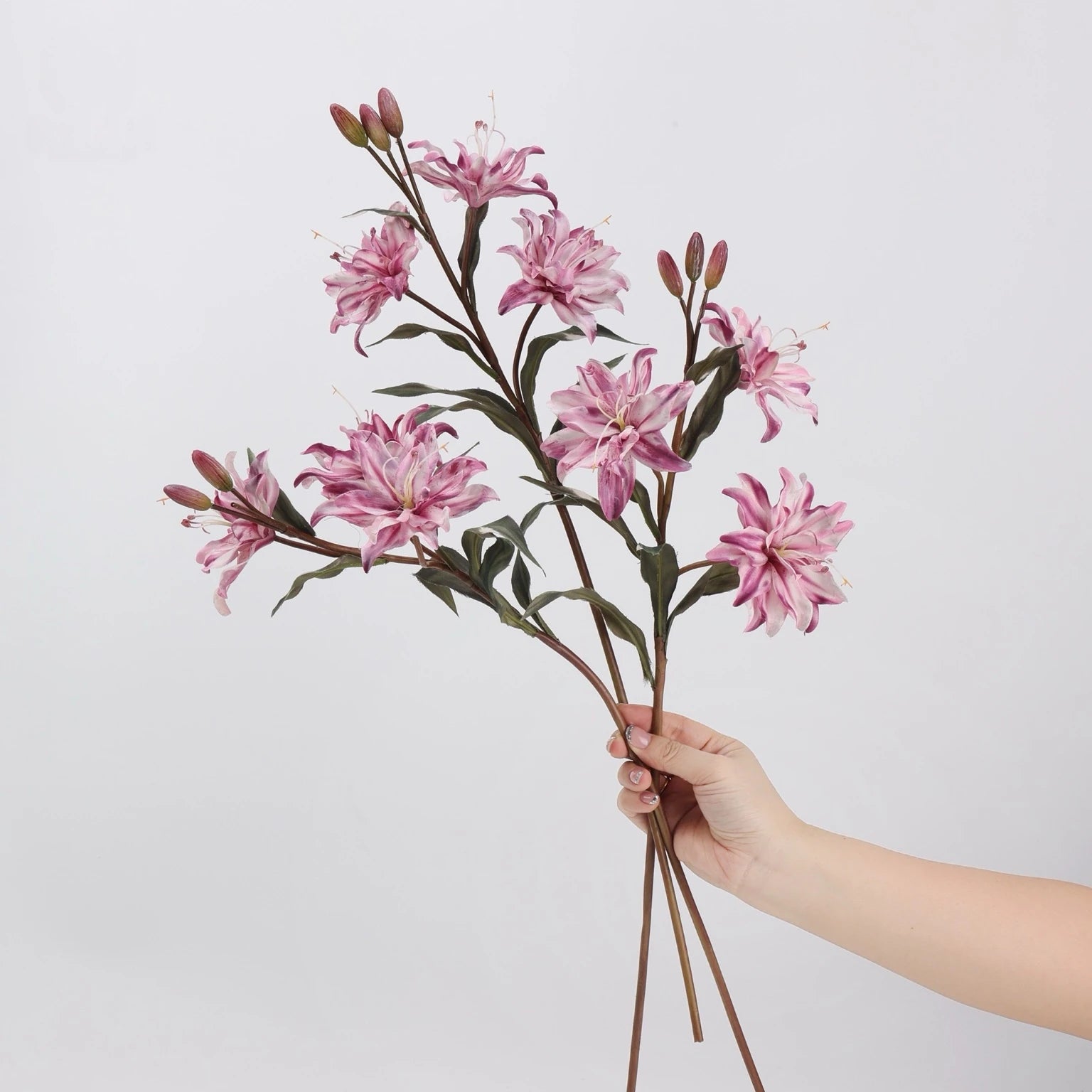 Pink faux double lily flower stems