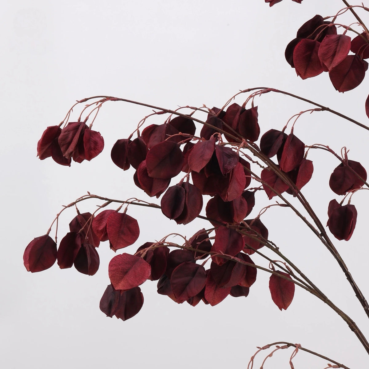 Burgundy faux lantern pod branch detail