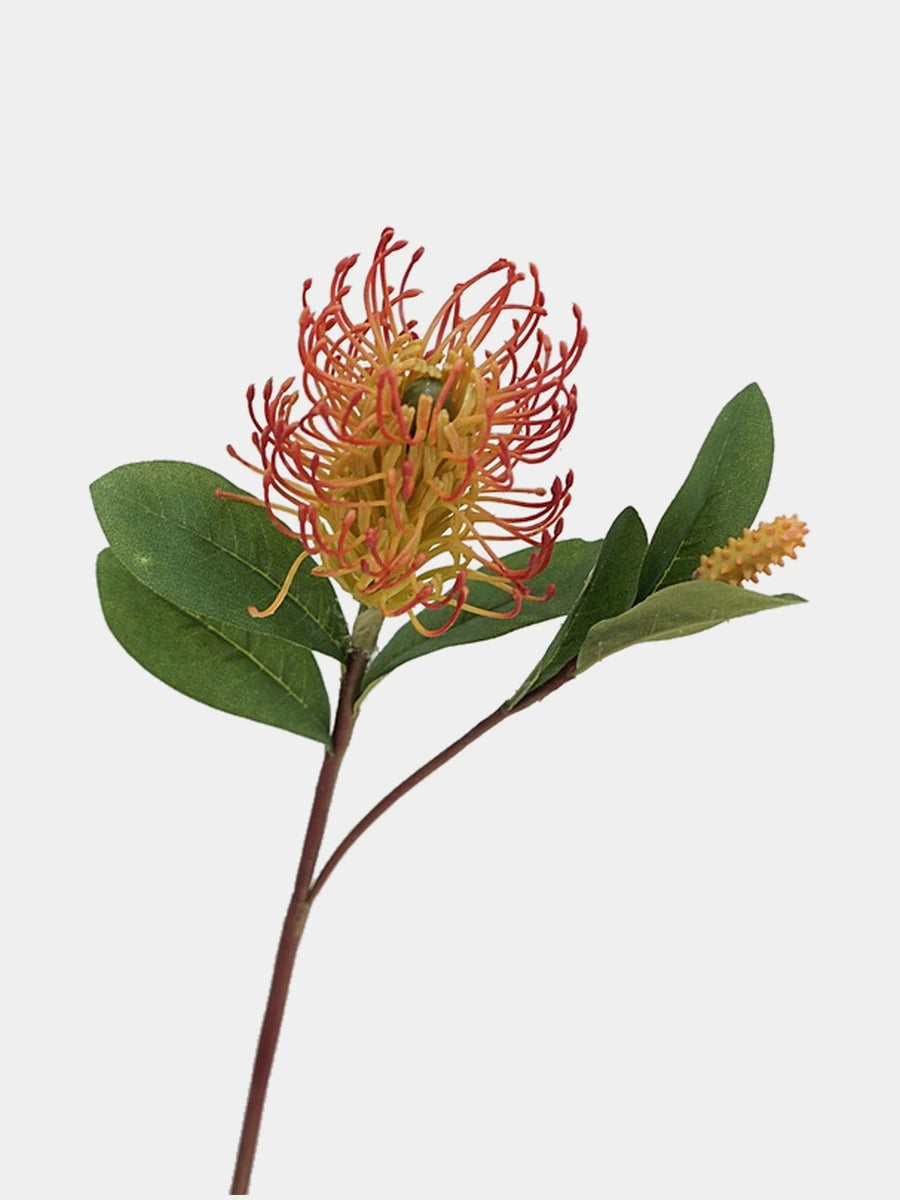 Faux small pincushion flower stem in coral