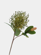Faux small pincushion flower stem in green