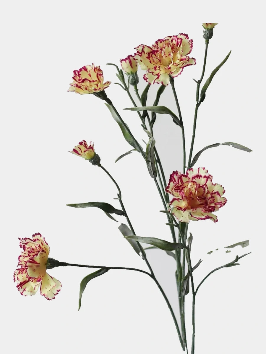 Faux spray carnation yellow red detail