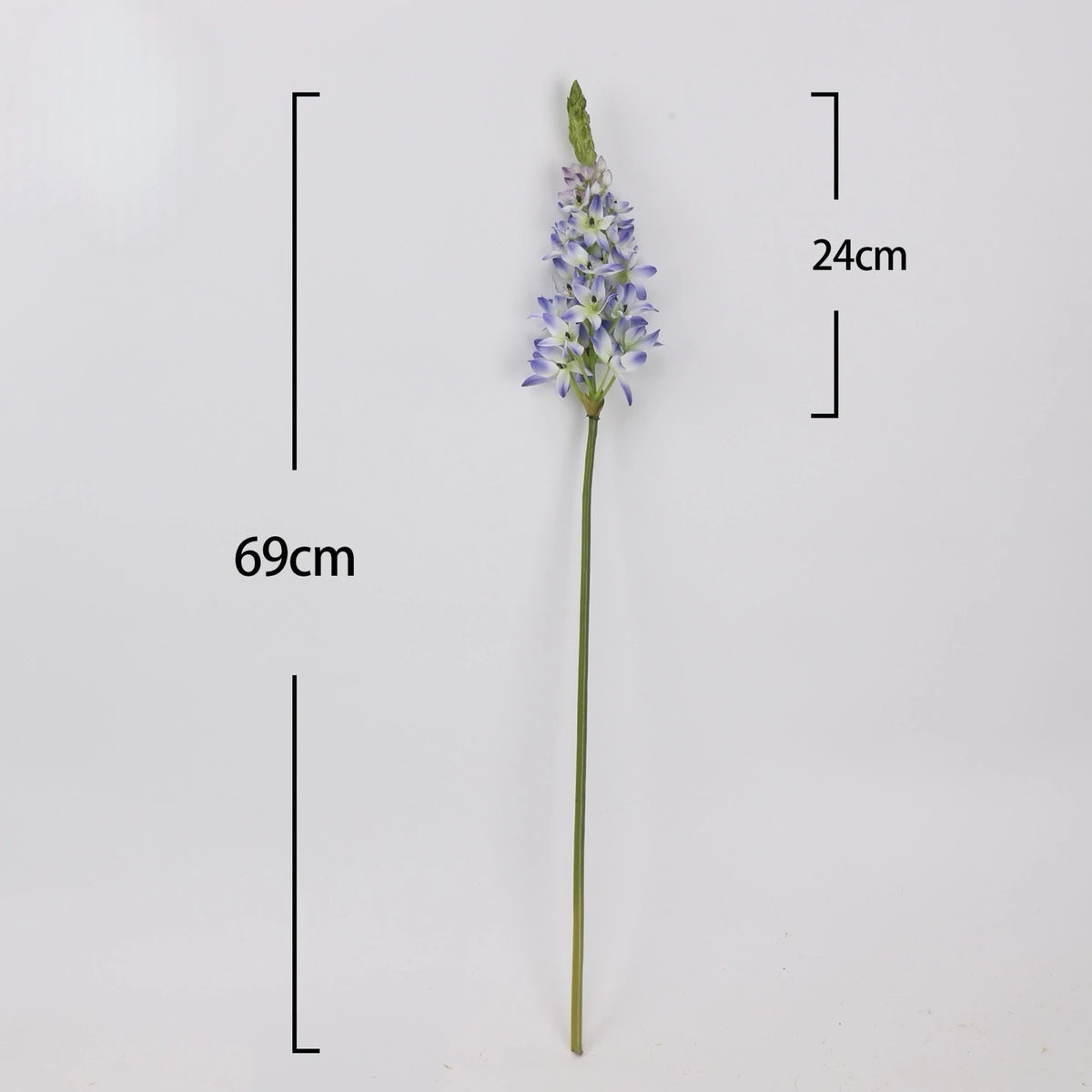 Faux velvet ornithogalum stem dimensions, 69 cm height and 24 cm flower spike