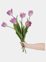 Lilac large artificial Armani tulip stems held together to show flower shapes and leaves