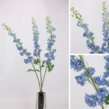 Blue Real Touch artificial delphinium stems in vase