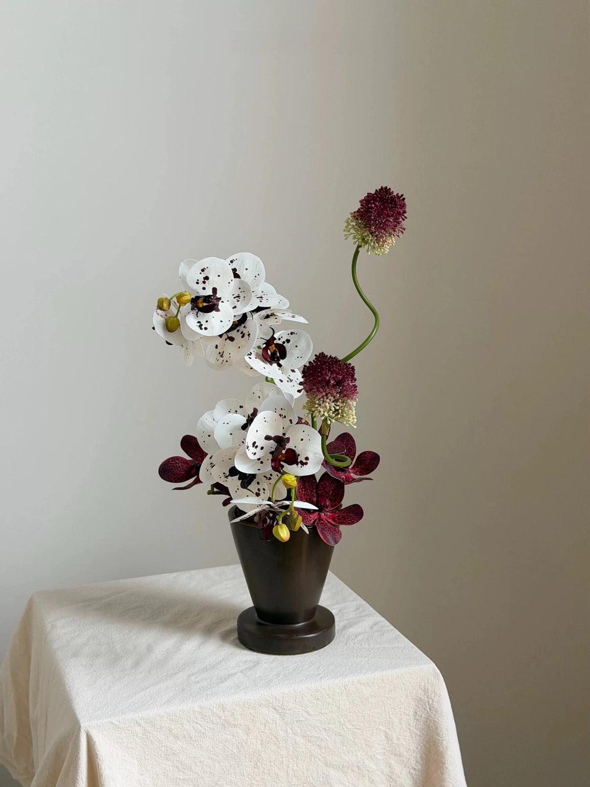 Monroe artificial orchid arrangement in burgundy and white