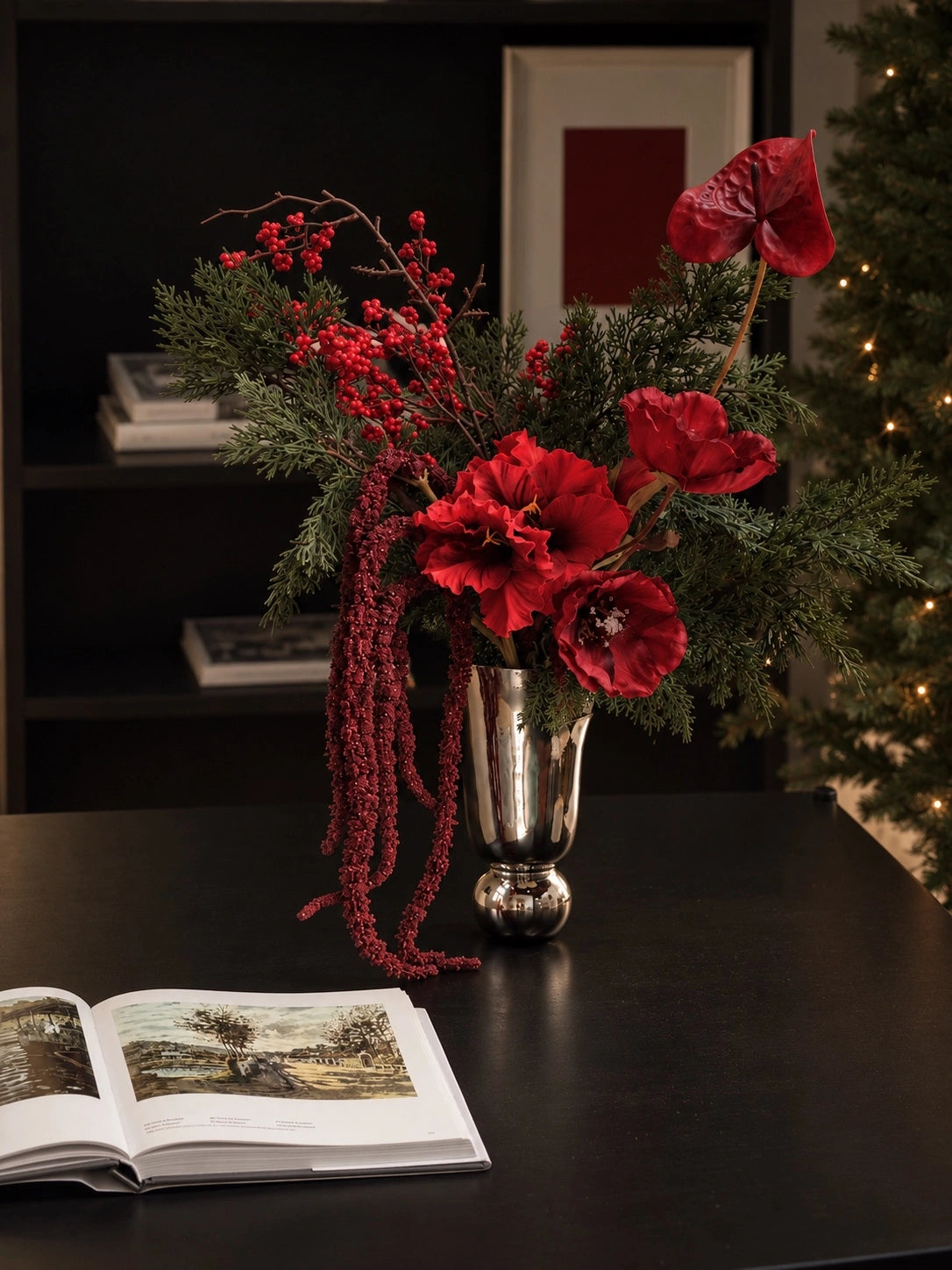 Noël Christmas bouquet displayed in a festive interior; vase not included