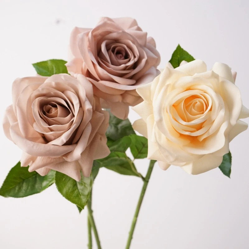 Cream mocha and dusty pink Real Touch artificial roses