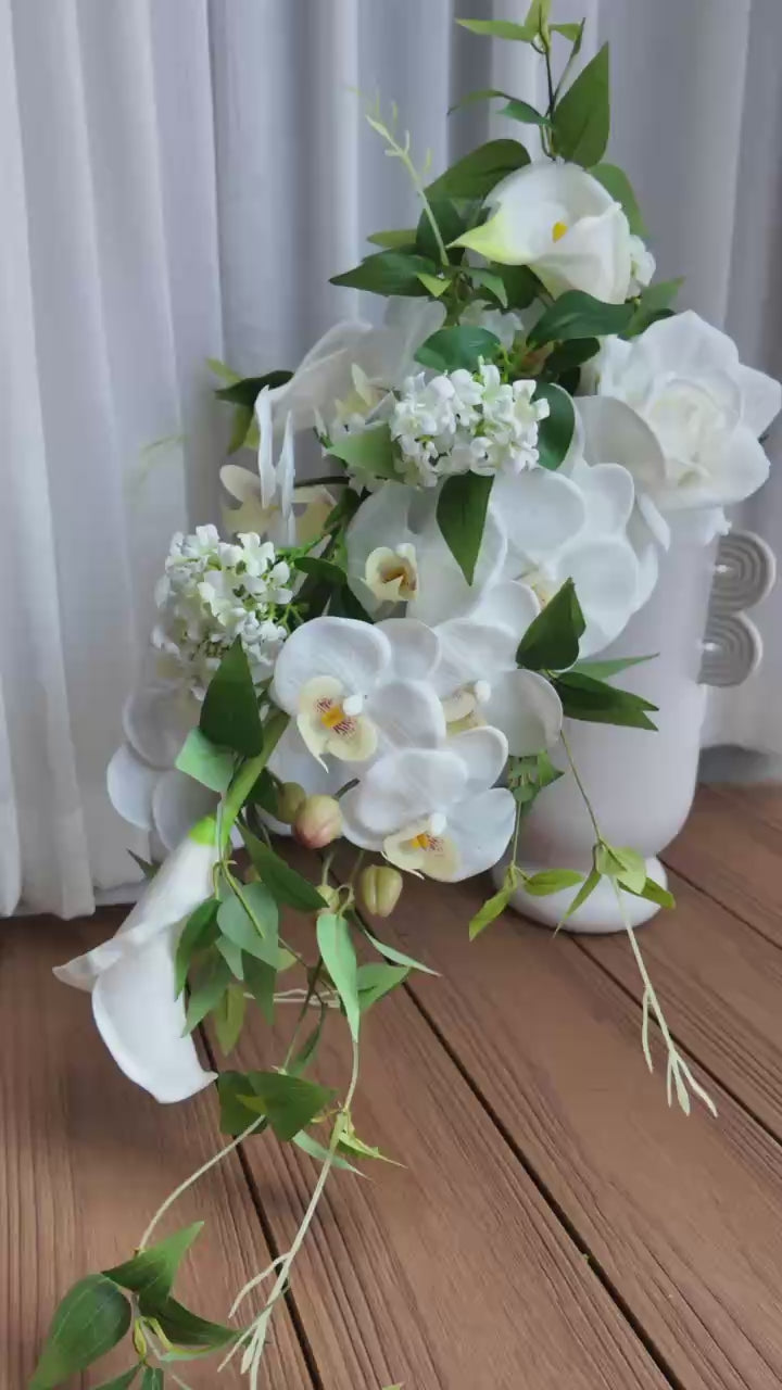 White Cascading Bridal Bouquet -Artificial Wedding Flowers