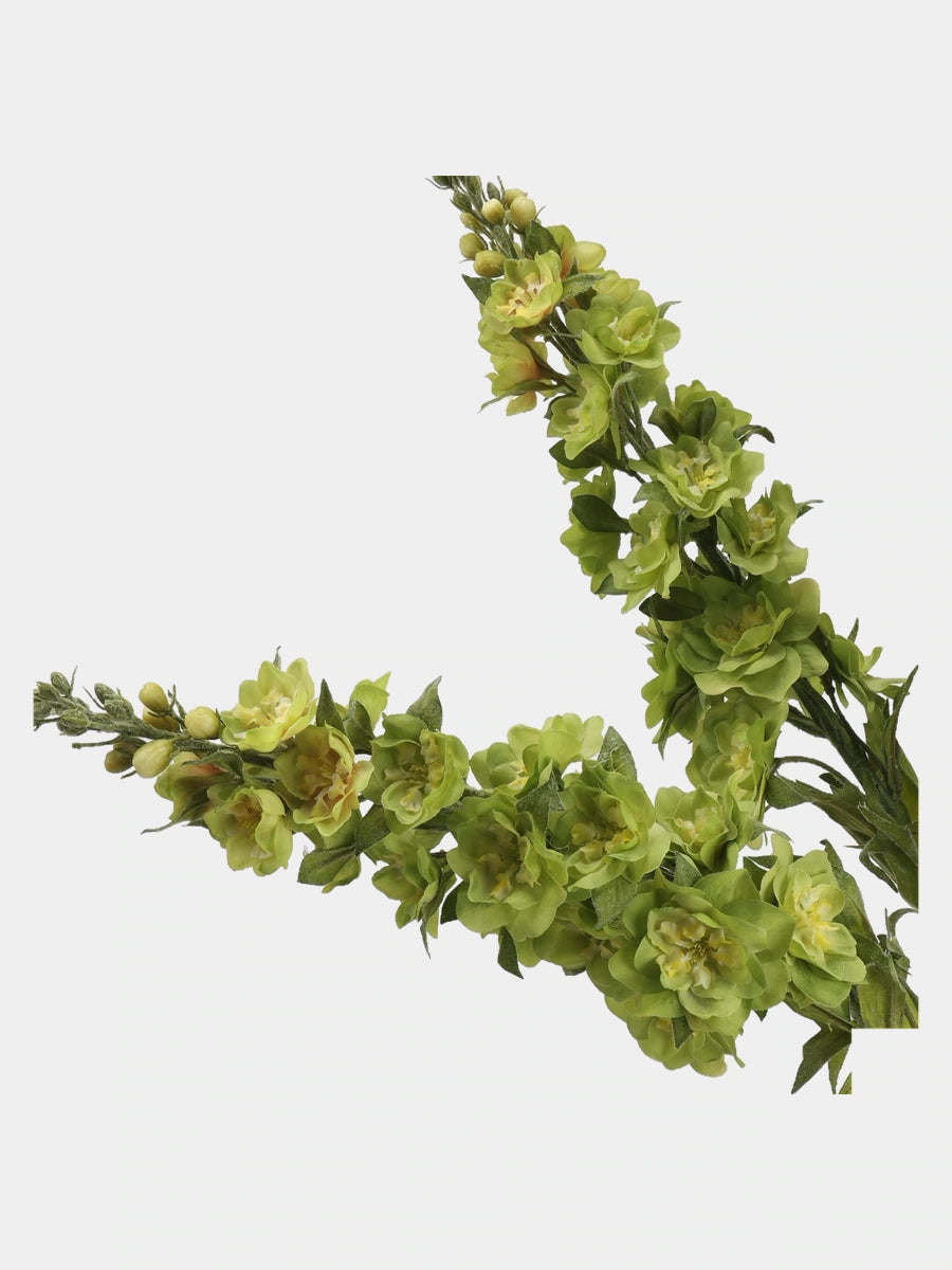 Light Green Real Touch double delphinium flower close-up