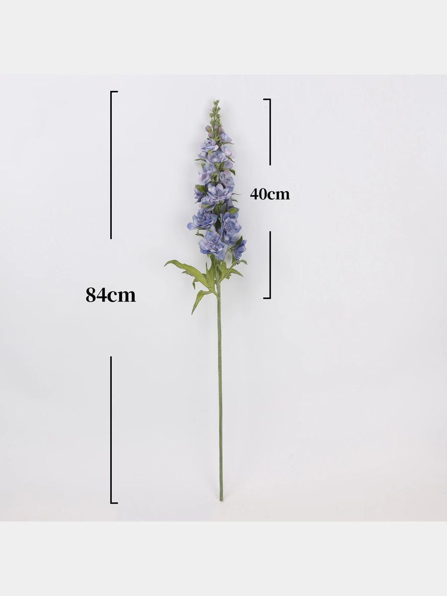 Real Touch double delphinium single stem size guide, 84 cm overall and 40 cm flowering section