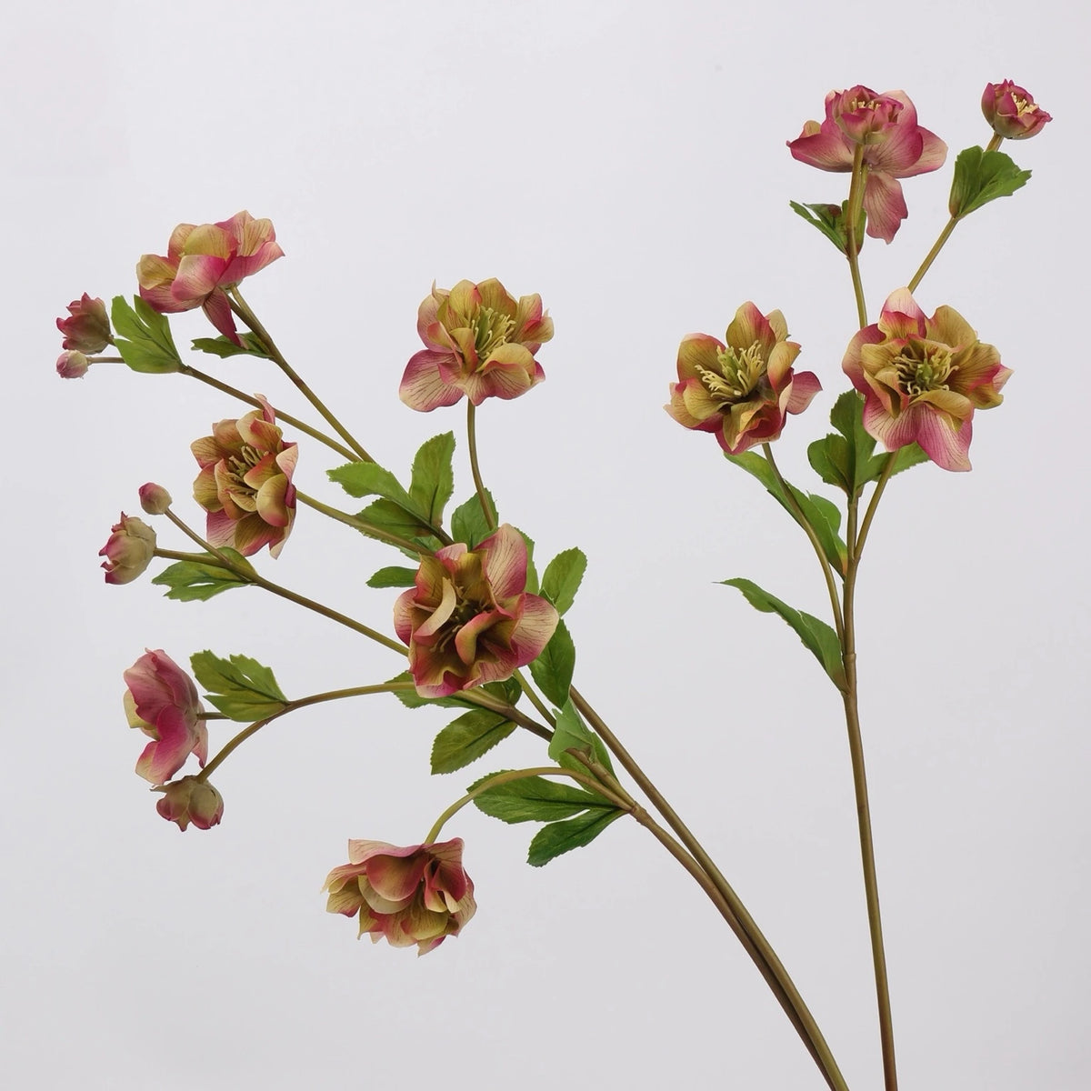 Real Touch double hellebore pink green flower stem arrangement