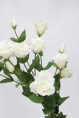 White Real Touch lisianthus flowers, buds and green foliage detail