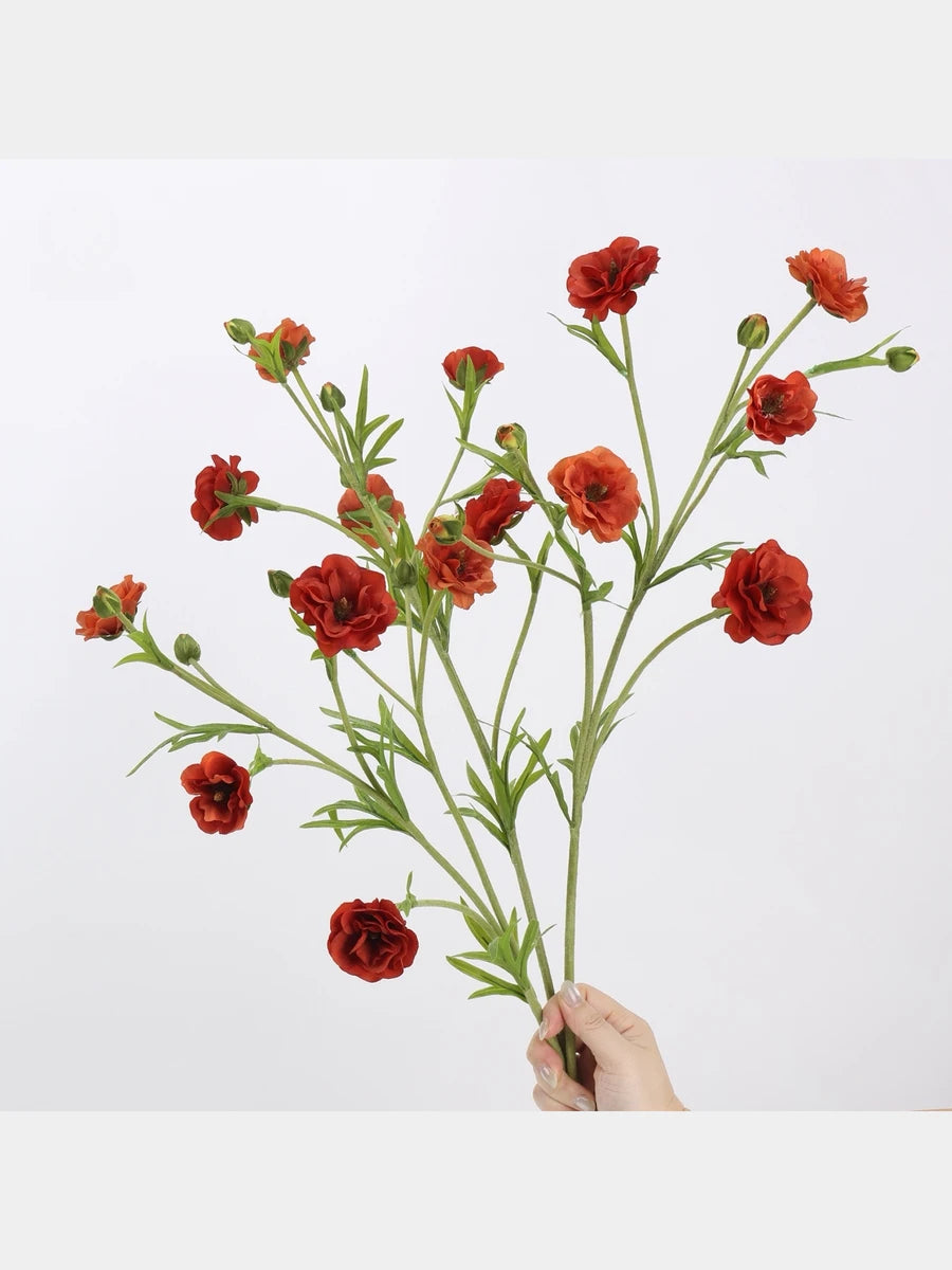 Red real touch ranunculus flower stem