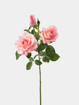 Blush pink Real Touch artificial rose spray with two open roses and one rosebud, 77 cm tall