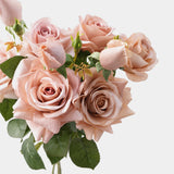 Close-up of layered petals and rosebuds on a group of Real Touch artificial rose stems